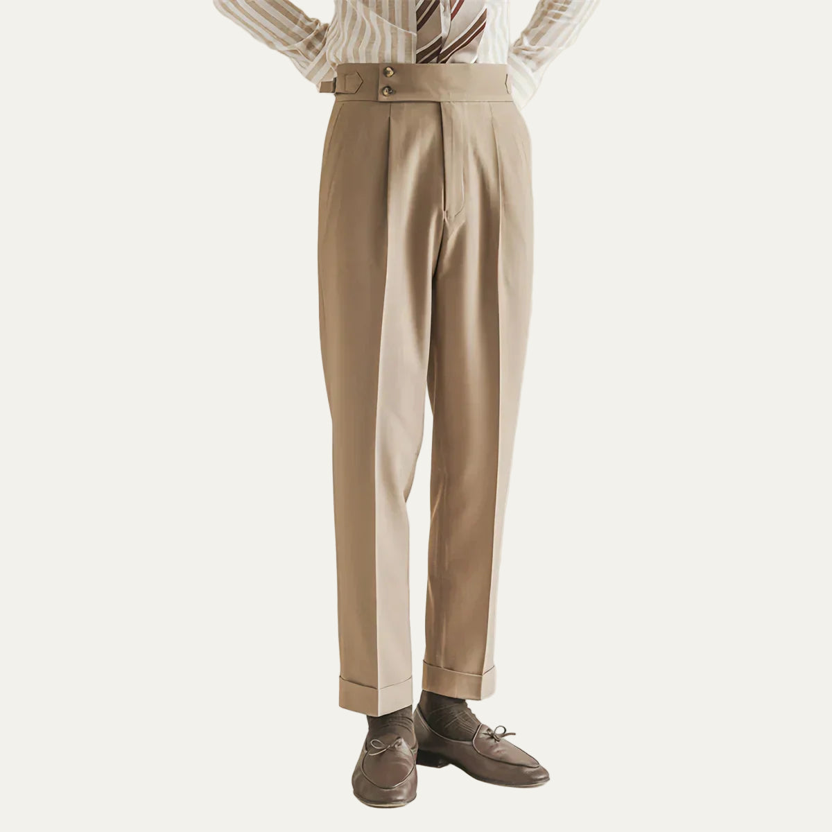 Men’s Formal Tailored Trousers – High-Rise Pleated Front with Cuffed Hem 0