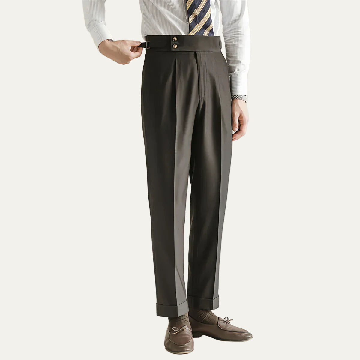 Men’s Formal Tailored Trousers – High-Rise Pleated Front with Cuffed Hem 1