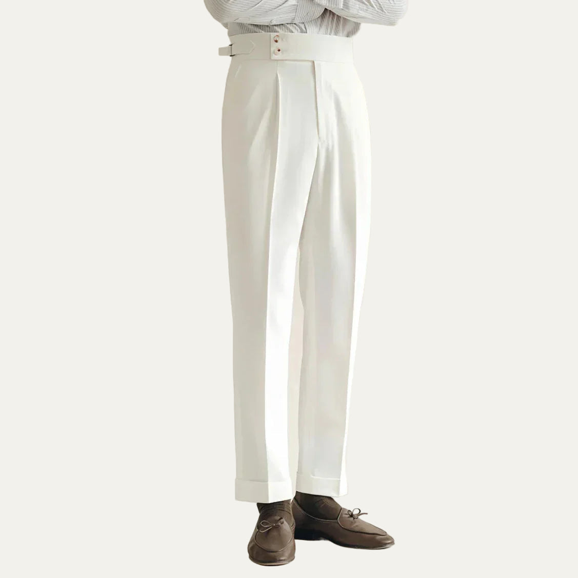 Men’s Formal Tailored Trousers – High-Rise Pleated Front with Cuffed Hem 2