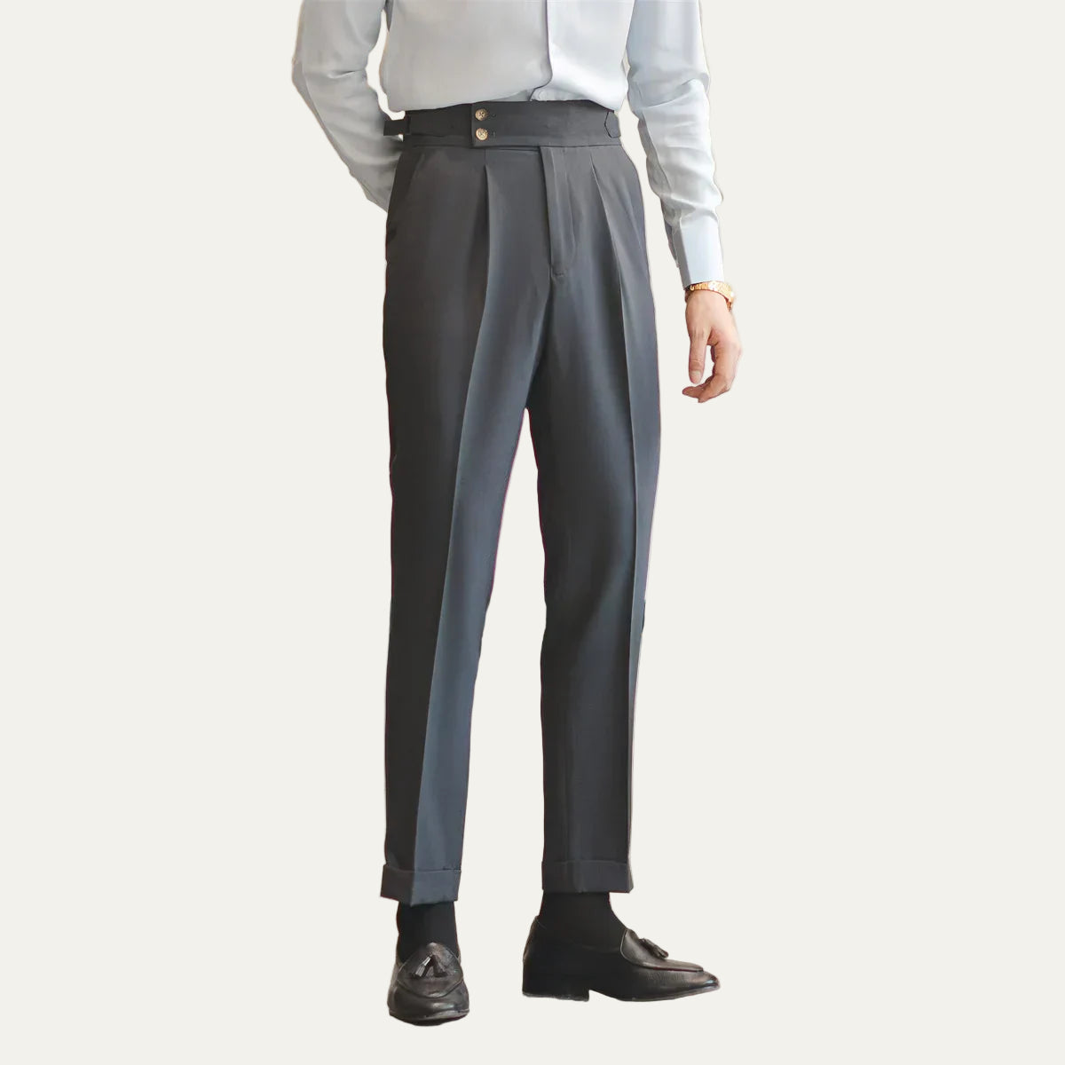 Men’s Formal Tailored Trousers – High-Rise Pleated Front with Cuffed Hem 3