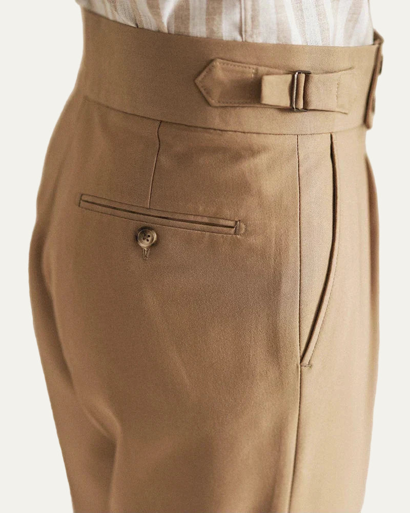 Men’s Formal Tailored Trousers – High-Rise Pleated Front with Cuffed Hem 4