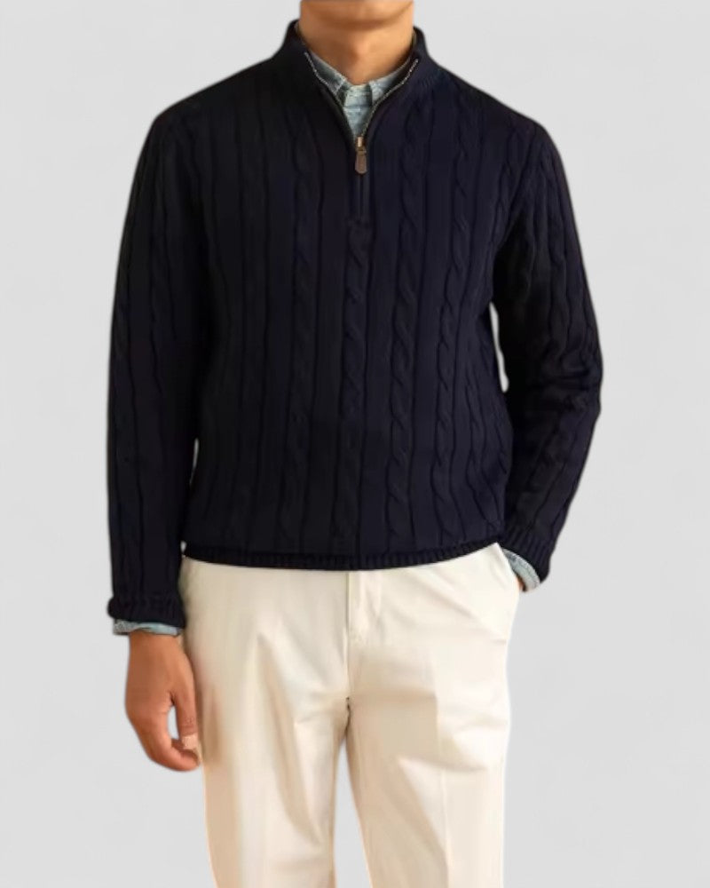 VogeLuxe | Men’s Cable-Knit Half-Zip Sweater