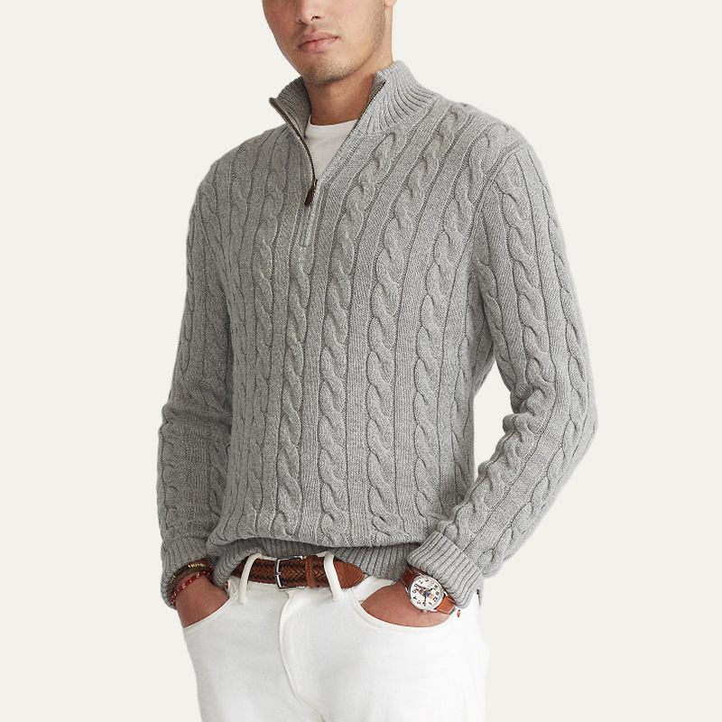 Men’s Half Zip Cable Knit Sweater – Classic Winter Layer 1