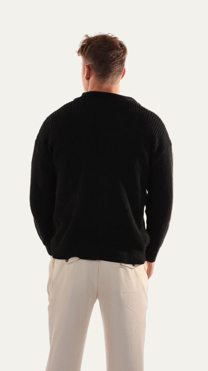 Men’s Half Zip Jumper – Knitted, Stand Collar, Rib Trim 1