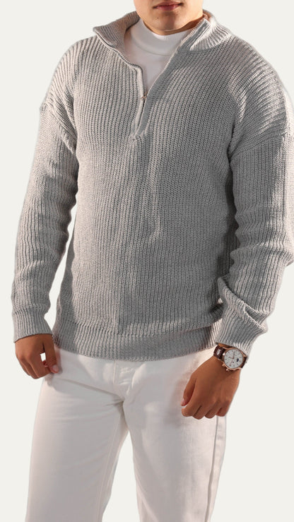 Men’s Half Zip Jumper – Knitted, Stand Collar, Rib Trim 2
