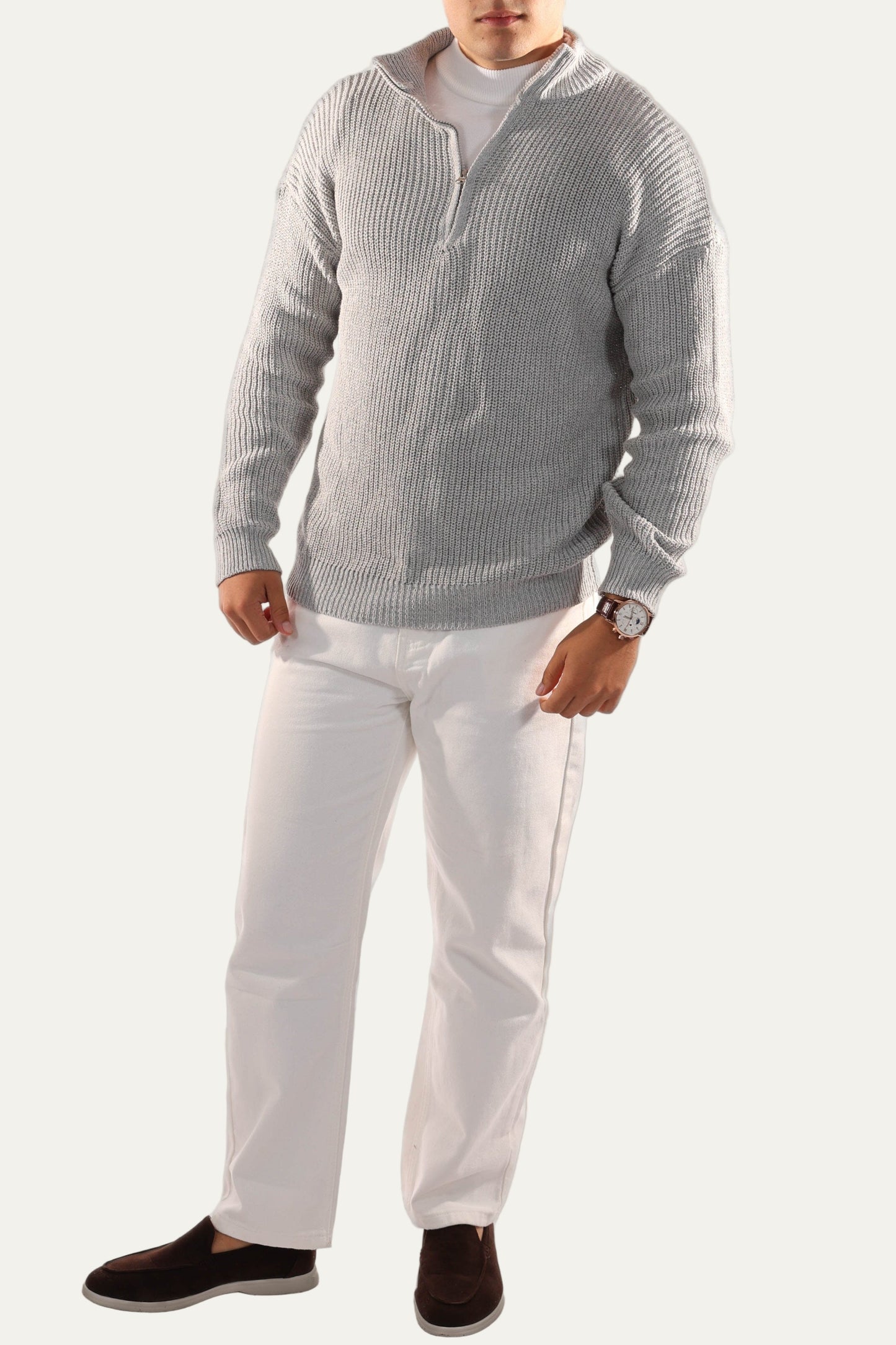 Men’s Half Zip Jumper – Knitted, Stand Collar, Rib Trim 3