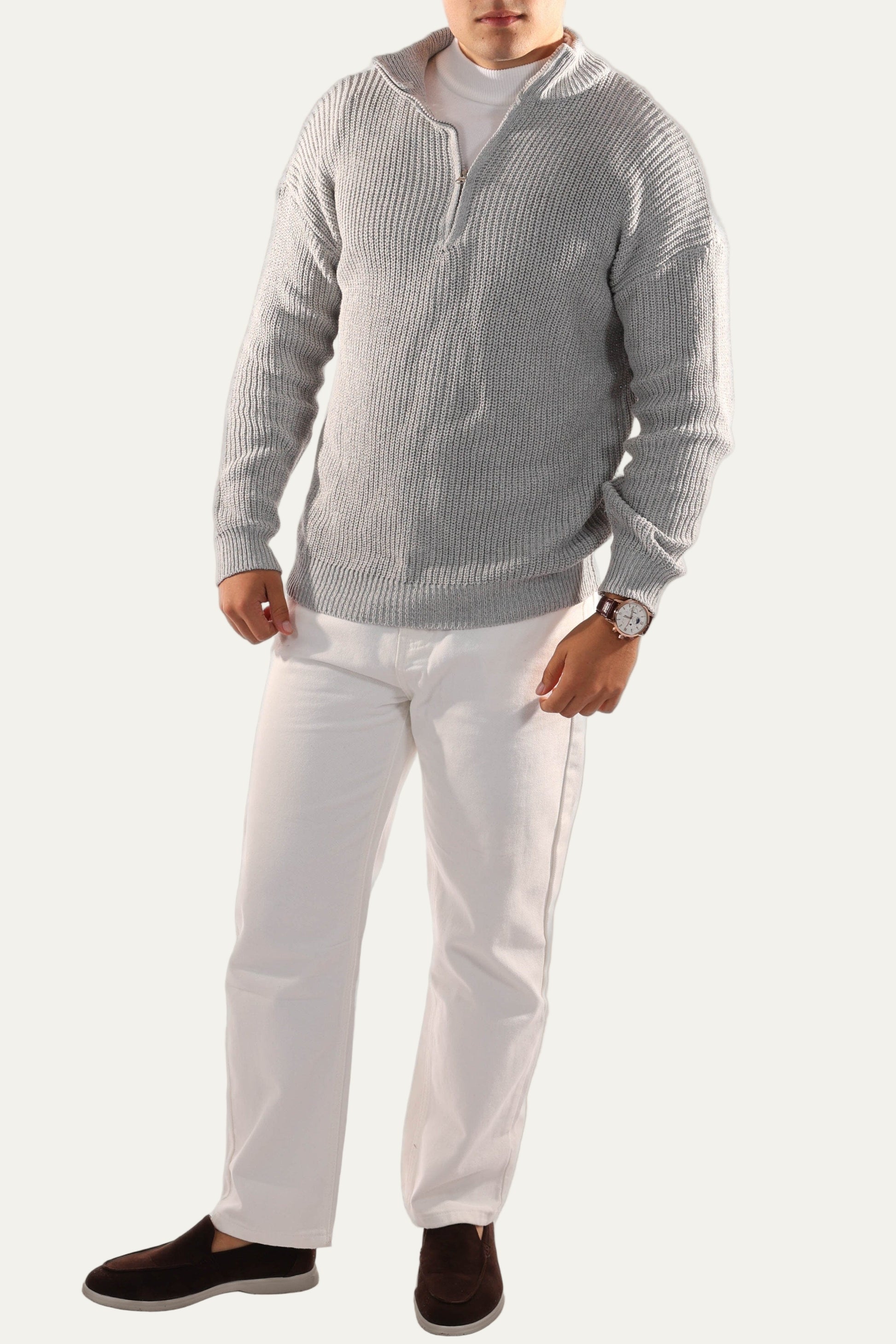 Men’s Half Zip Jumper – Knitted, Stand Collar, Rib Trim 3