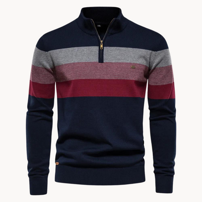 Men’s Half Zip Knitted Sweater with Bold Stripes – Autumn/Winter Casual Wear 0