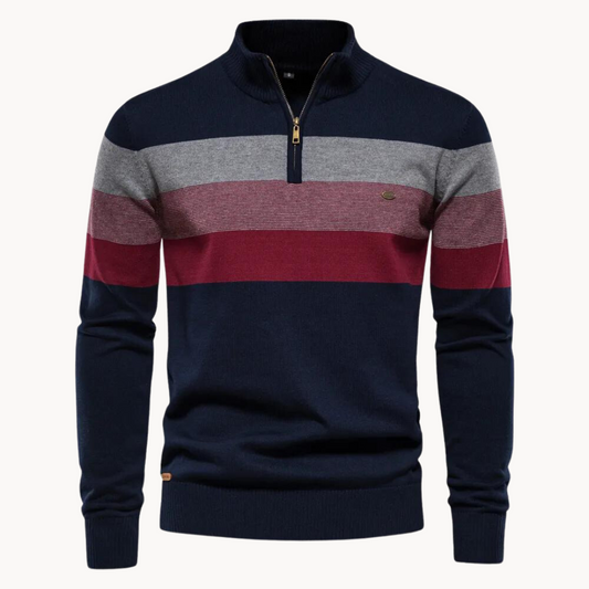 Men’s Half Zip Knitted Sweater with Bold Stripes – Autumn/Winter Casual Wear 0