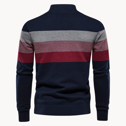 Men’s Half Zip Knitted Sweater with Bold Stripes – Autumn/Winter Casual Wear 1
