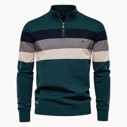 Men’s Half Zip Knitted Sweater with Bold Stripes – Autumn/Winter Casual Wear 2