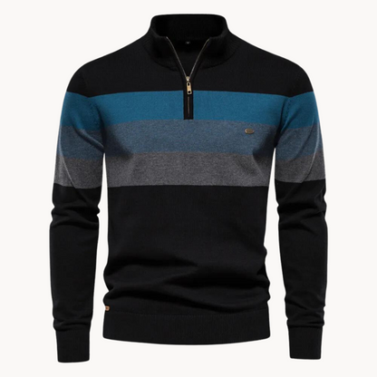 Men’s Half Zip Knitted Sweater with Bold Stripes – Autumn/Winter Casual Wear 3
