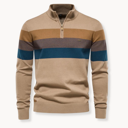 Men’s Half Zip Knitted Sweater with Bold Stripes – Autumn/Winter Casual Wear 4