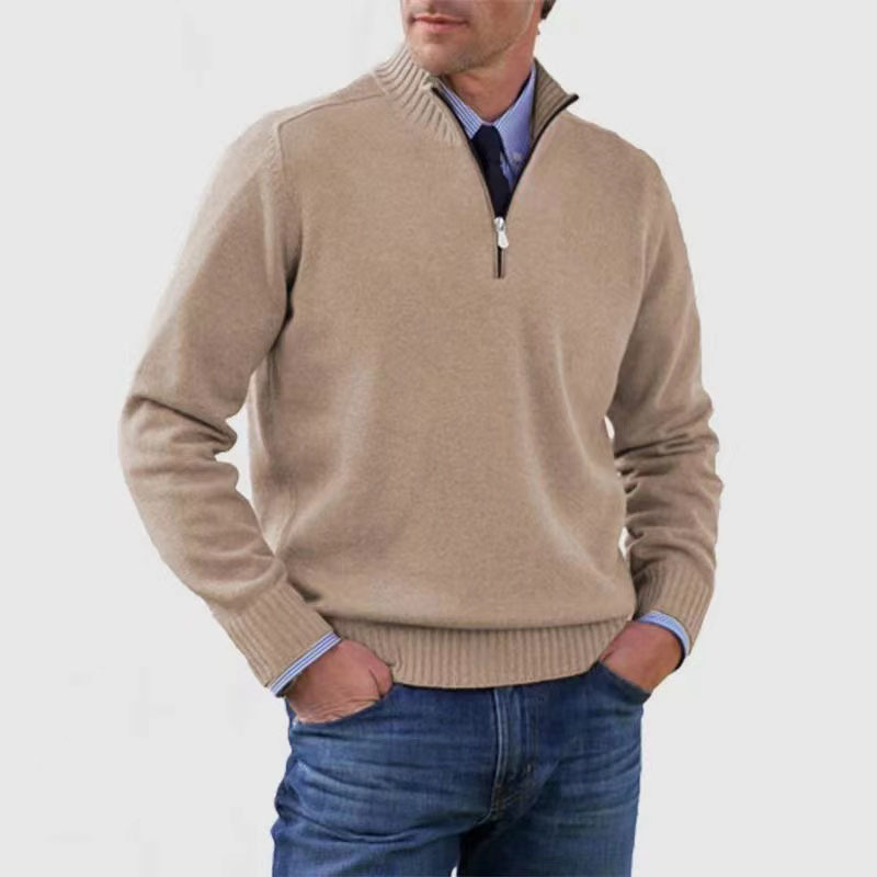 Men’s Half Zip Sweater – Mock Neck, Ribbed Trims, Long Sleeve 0