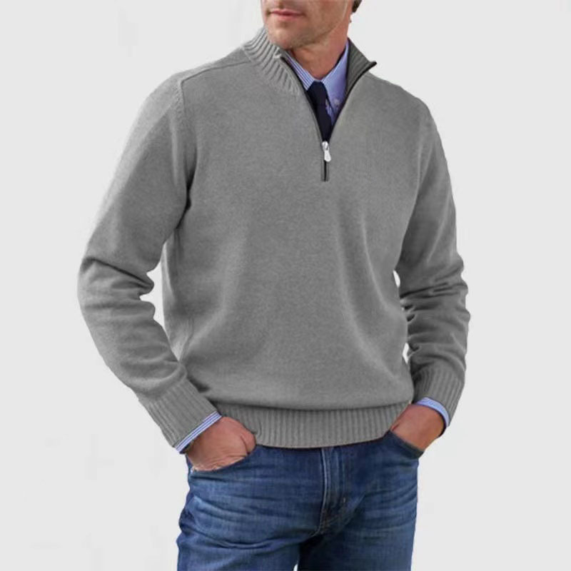 Men’s Half Zip Sweater – Mock Neck, Ribbed Trims, Long Sleeve 1