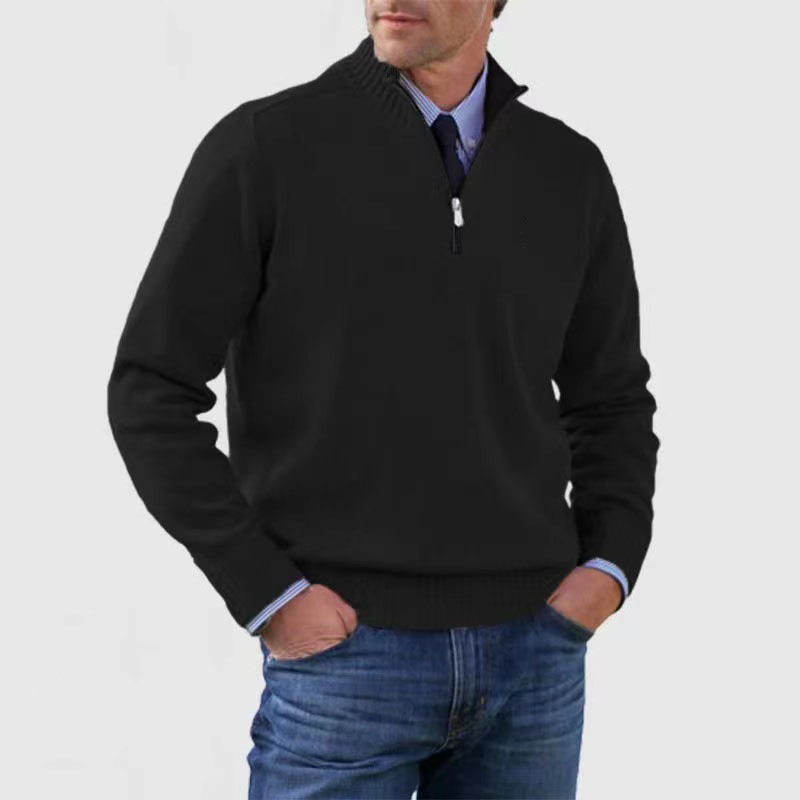Men’s Half Zip Sweater – Mock Neck, Ribbed Trims, Long Sleeve 2