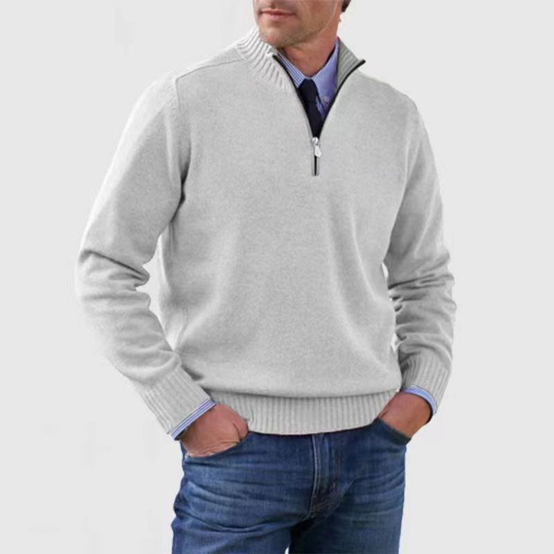 Men’s Half Zip Sweater – Mock Neck, Ribbed Trims, Long Sleeve 3