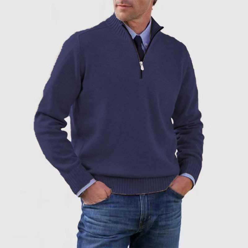 Men’s Half Zip Sweater – Mock Neck, Ribbed Trims, Long Sleeve 4