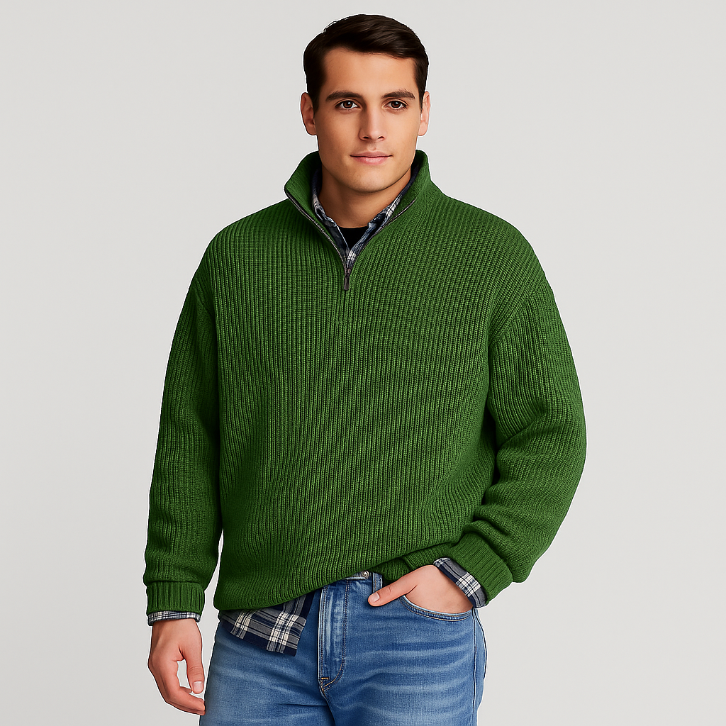 Men’s Half Zip Sweater – Ribbed And Stand Collar Style 2