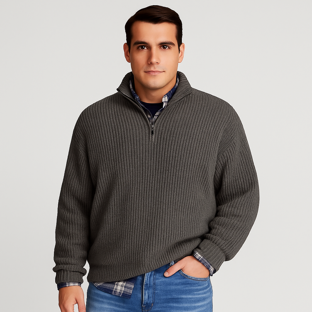 Men’s Half Zip Sweater – Ribbed And Stand Collar Style 3