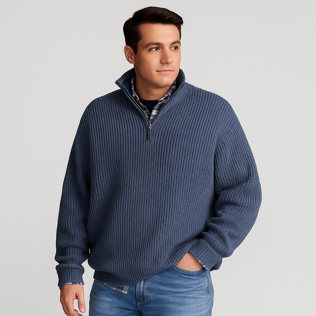 Men’s Half Zip Sweater – Ribbed And Stand Collar Style 4
