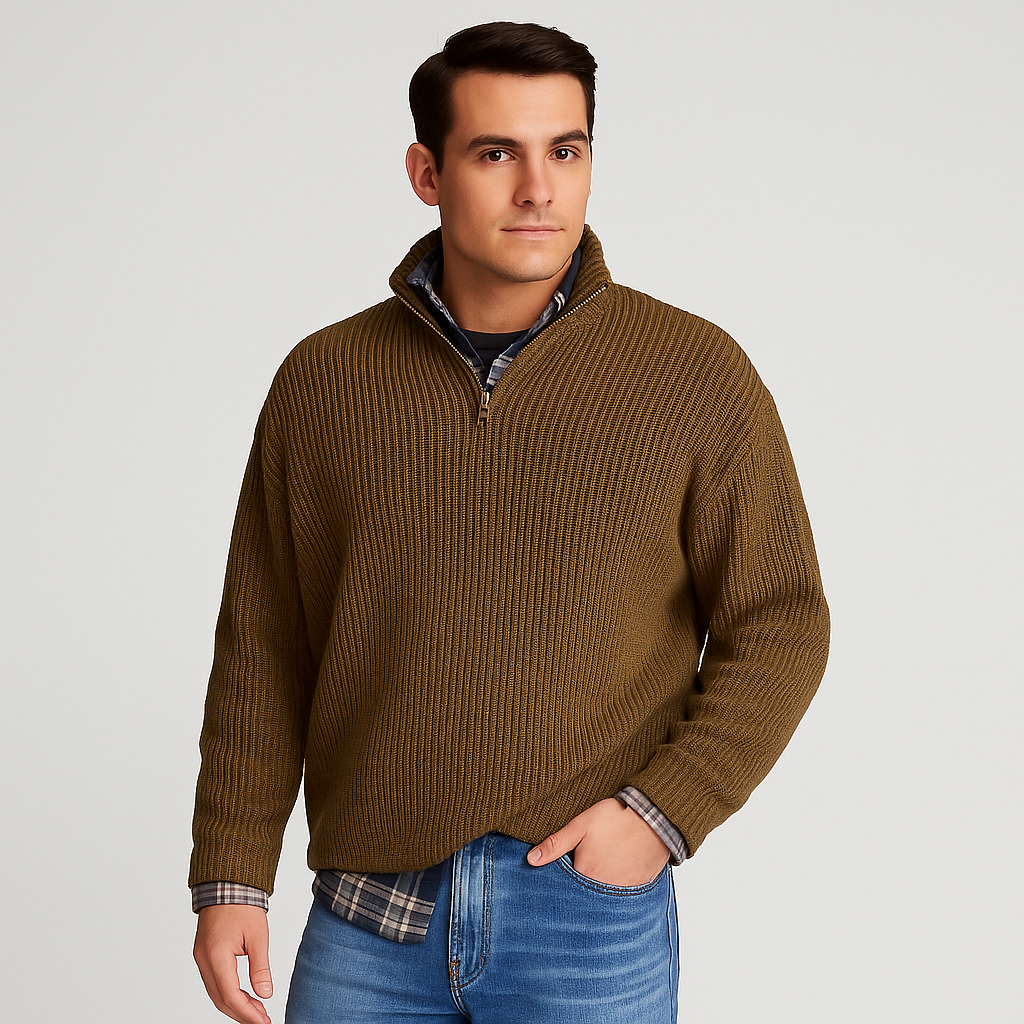 Men’s Half Zip Sweater – Ribbed And Stand Collar Style 5