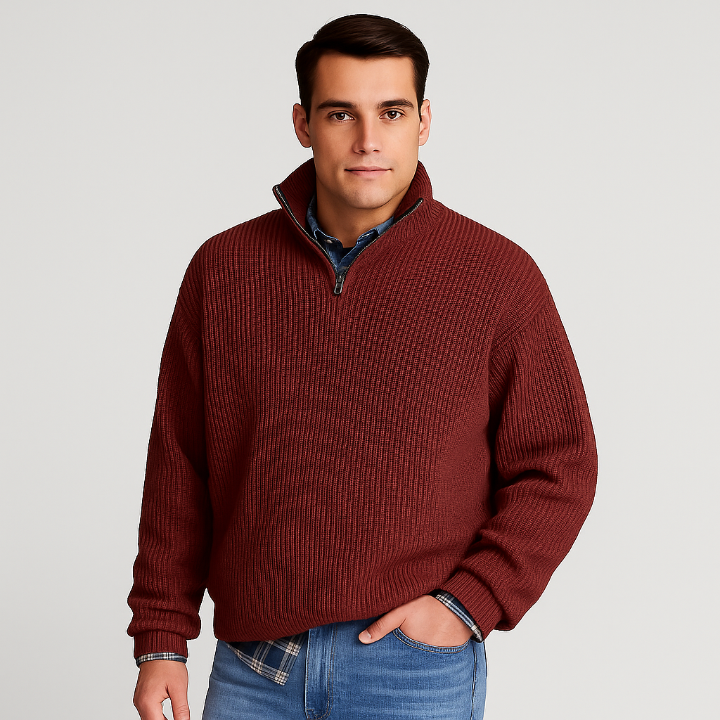 Men’s Half Zip Sweater – Ribbed And Stand Collar Style 6