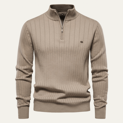 Men’s Half Zip Sweater – Ribbed, Mock Neck Style 4