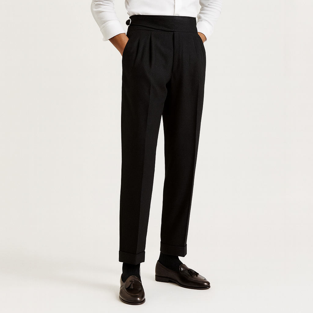 Men’s High-Waisted Pleated Trousers – Side Adjusters, Cuffed Hem 2