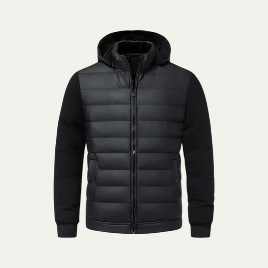 Men’s Hooded Puffer Jacket | Padded Zip Up Hybrid Winter Coat 0