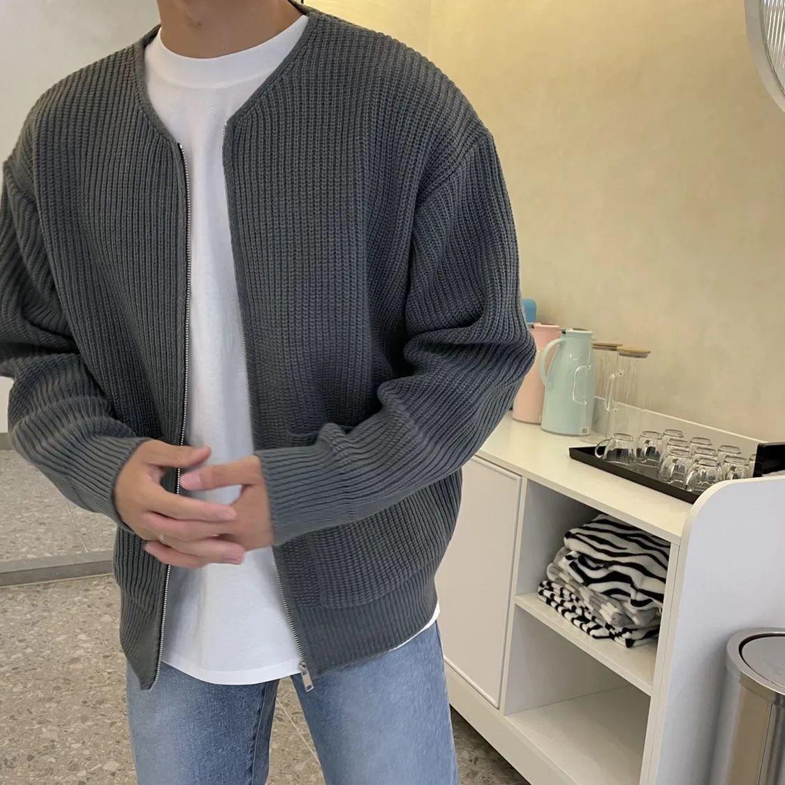 Classic Crew Neck Long Sleeve Cardigan Sweater