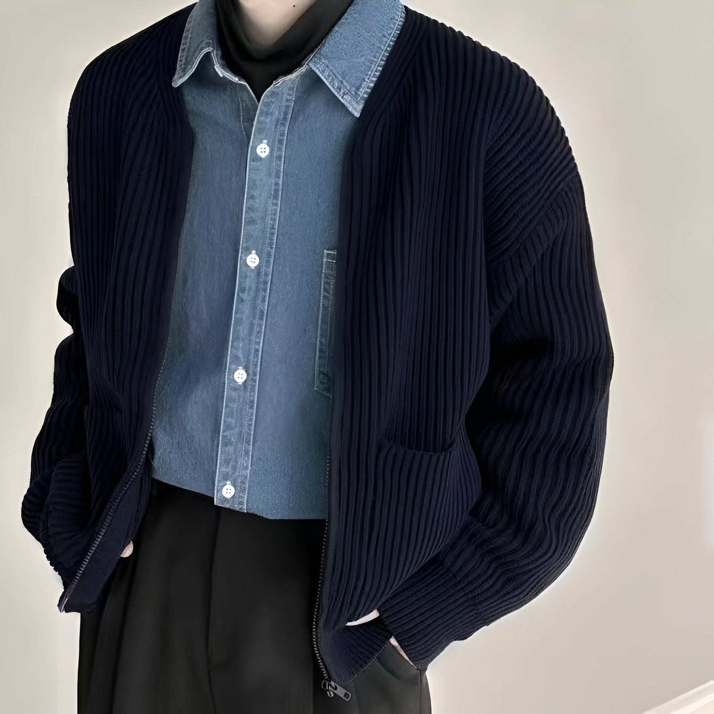 Classic Crew Neck Long Sleeve Cardigan Sweater