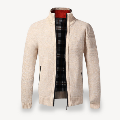 Men's Knitted Fleece Lined Zip Cardigan Sweater