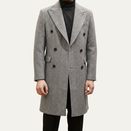 Men’s Light Grey Italian-Style Double-Breasted Overcoat – Tailored Winter Coat 0