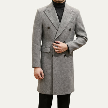 Men’s Light Grey Italian-Style Double-Breasted Overcoat – Tailored Winter Coat 1