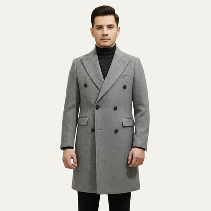 Men’s Light Grey Italian-Style Double-Breasted Overcoat – Tailored Winter Coat 2