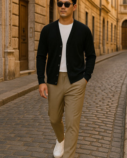 Men's Lightweight Knitted Cardigan With Buttons