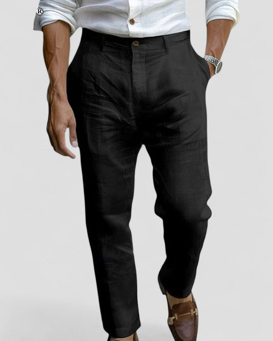 Men's Linen Blend Straight Fit Beach Trousers Ankle Length