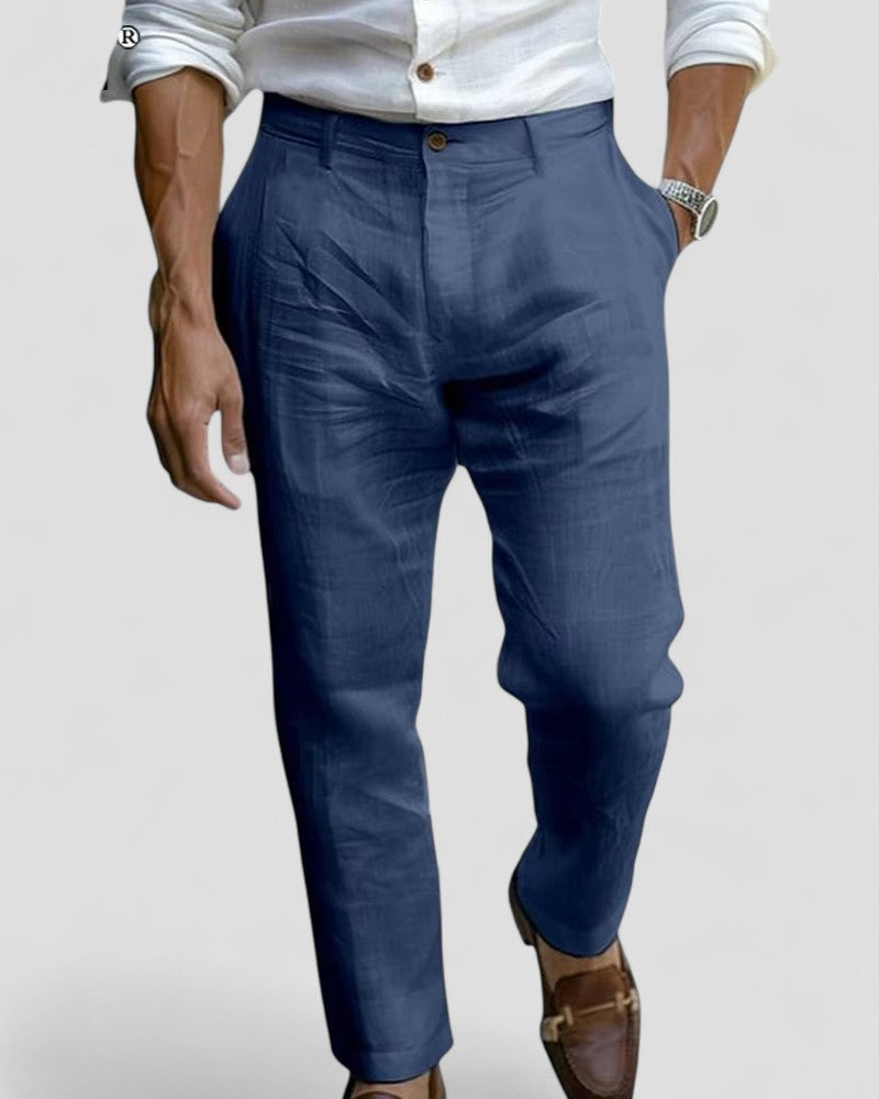 Men's Linen Blend Straight Fit Beach Trousers Ankle Length