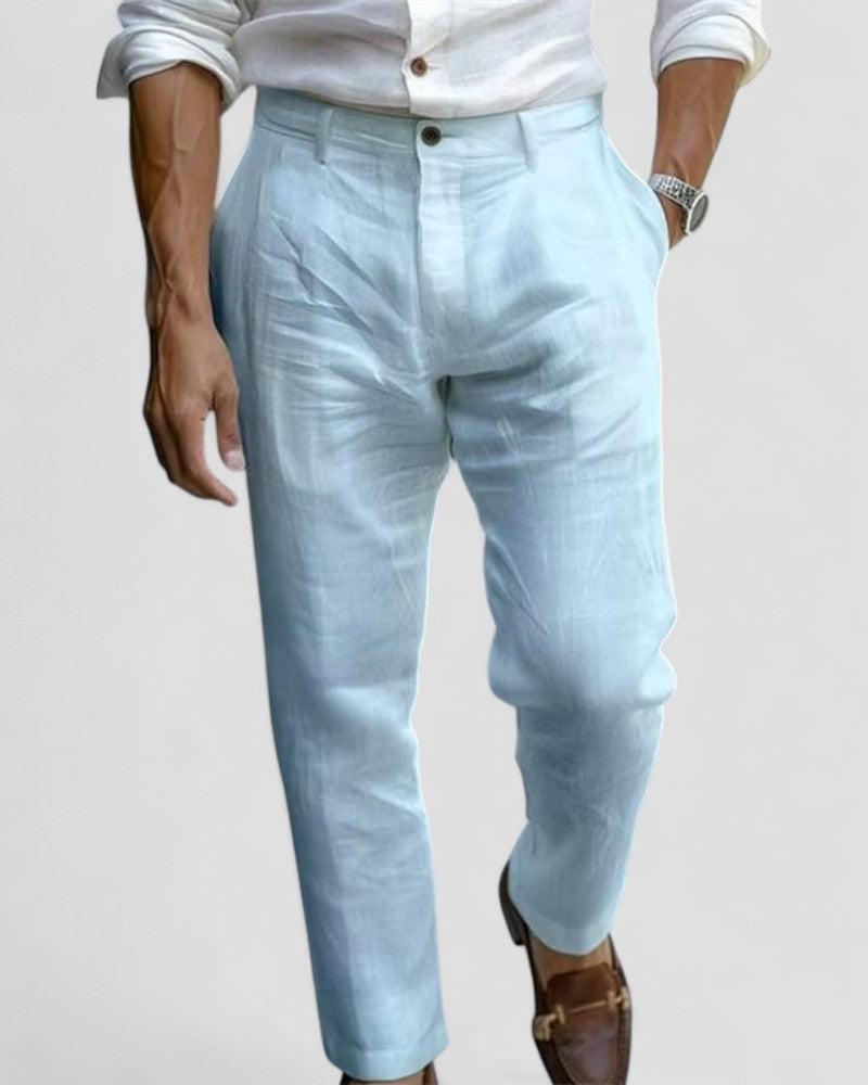 Men's Linen Blend Straight Fit Beach Trousers Ankle Length