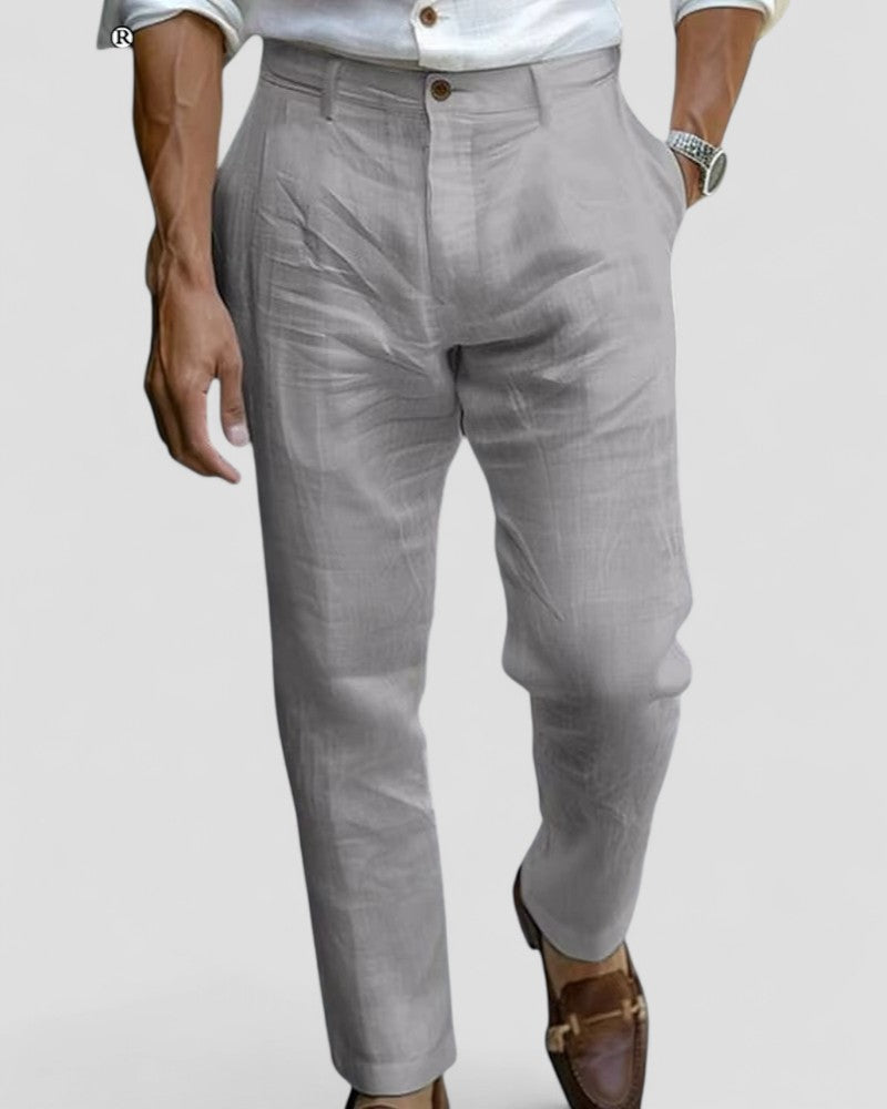 Men's Linen Blend Straight Fit Beach Trousers Ankle Length