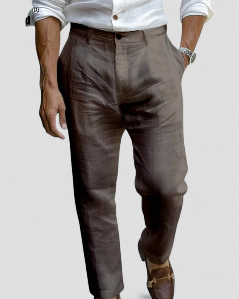 Men's Linen Blend Straight Fit Beach Trousers Ankle Length