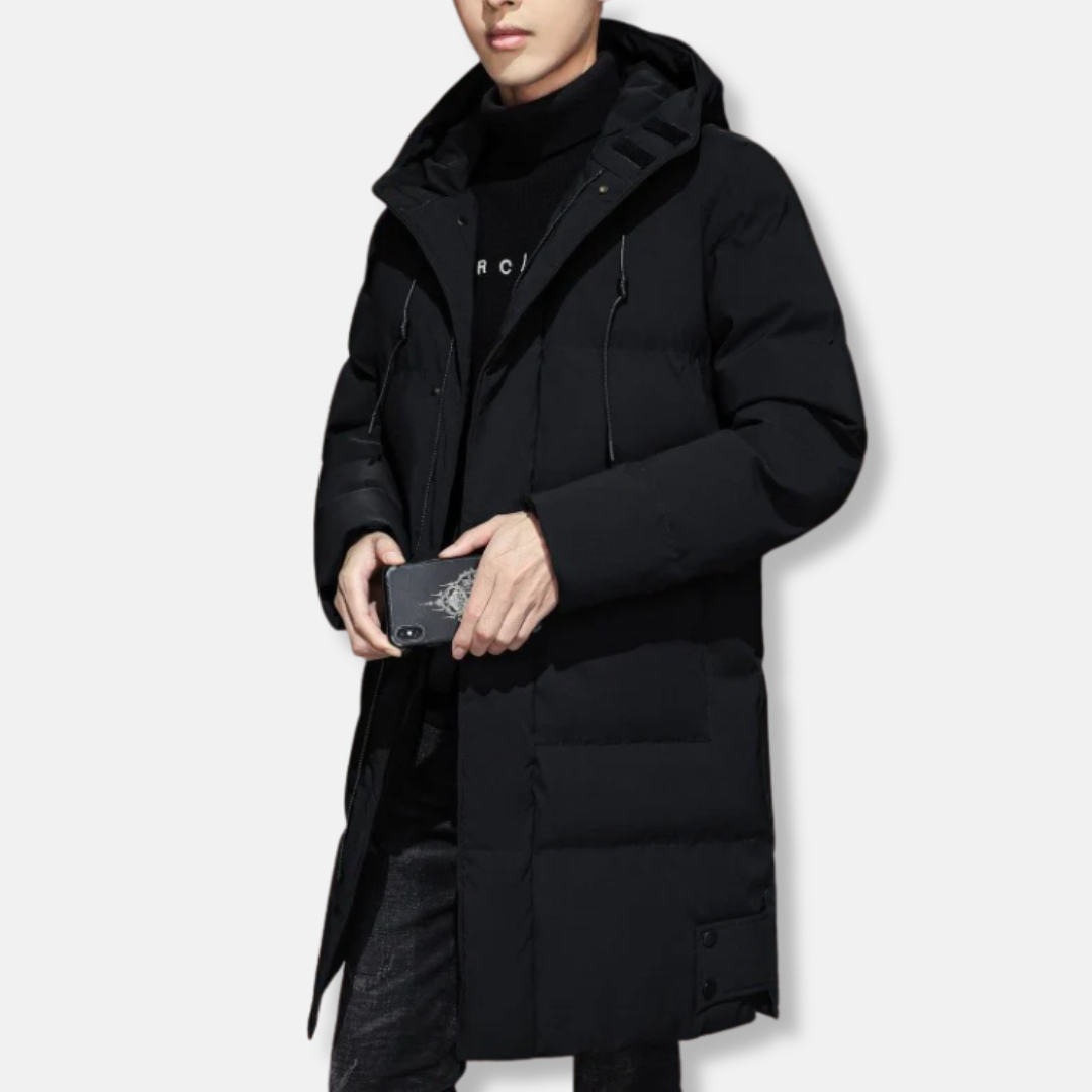 Men’s Long Coat – Quilted Insulating Fabric – Hooded – Ribbed Cuffs – Regular Fit 1
