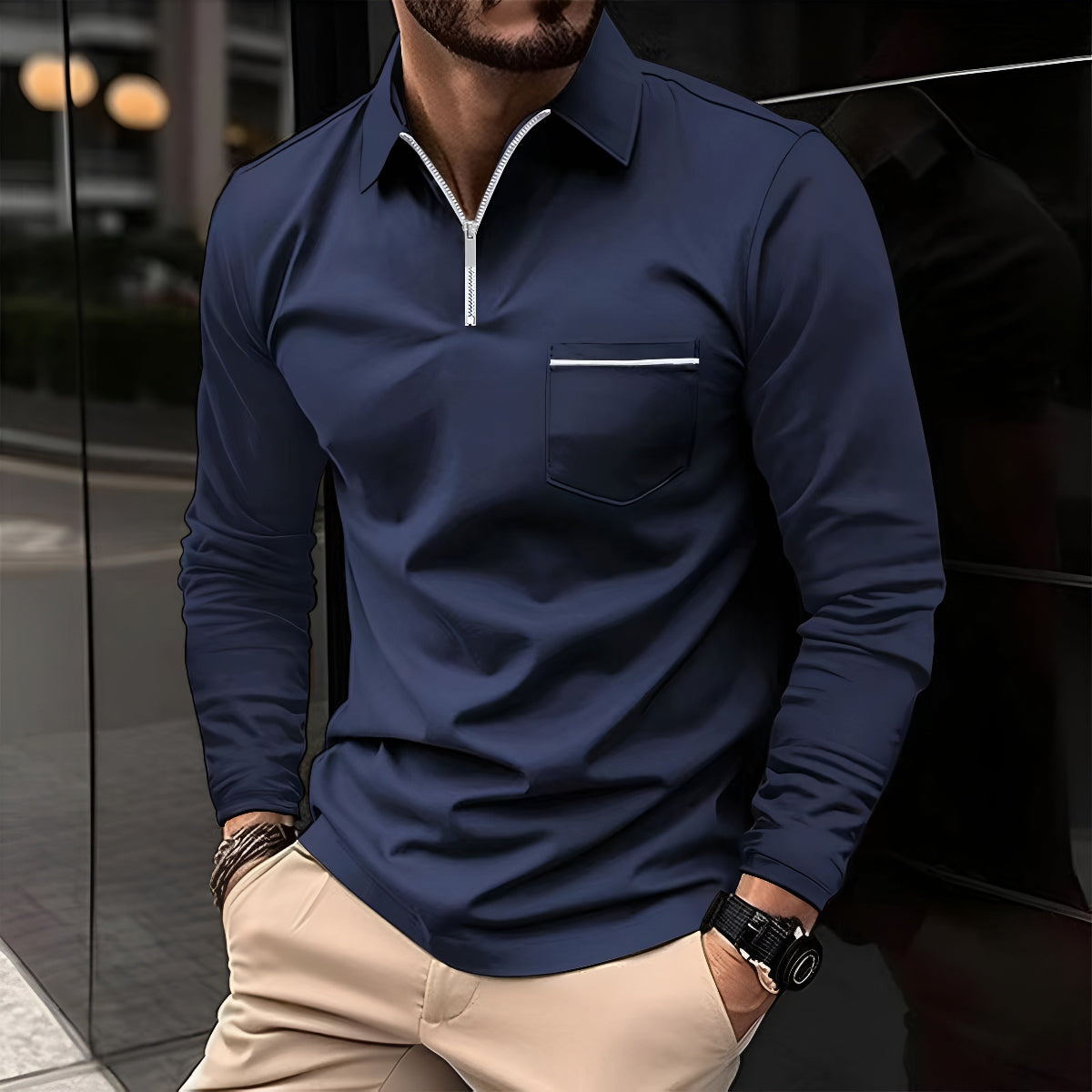 Classic Fit Casual Polo Shirt with Pocket - VogeLuxe