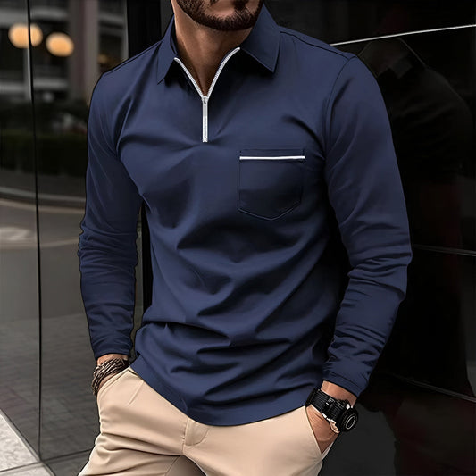Classic Fit Casual Polo Shirt with Pocket - VogeLuxe