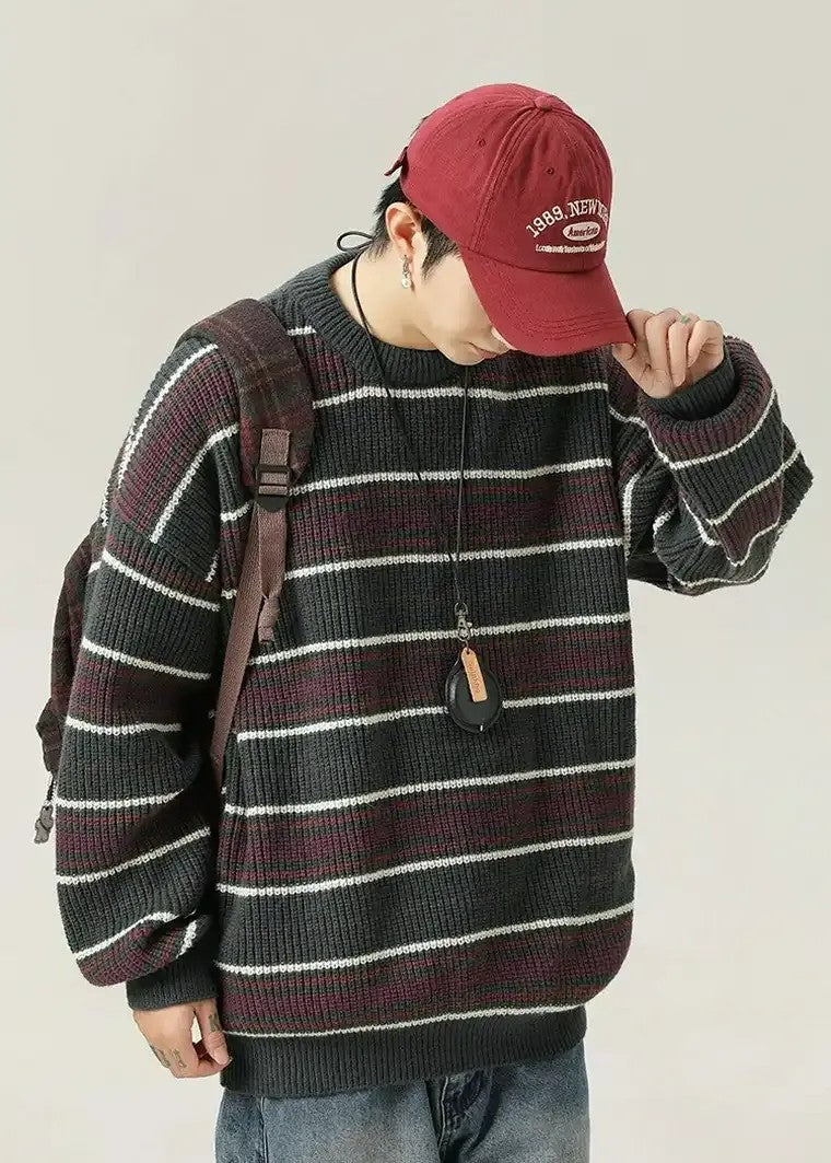 Large Casual Striped Winter Sweater - VogeLuxe