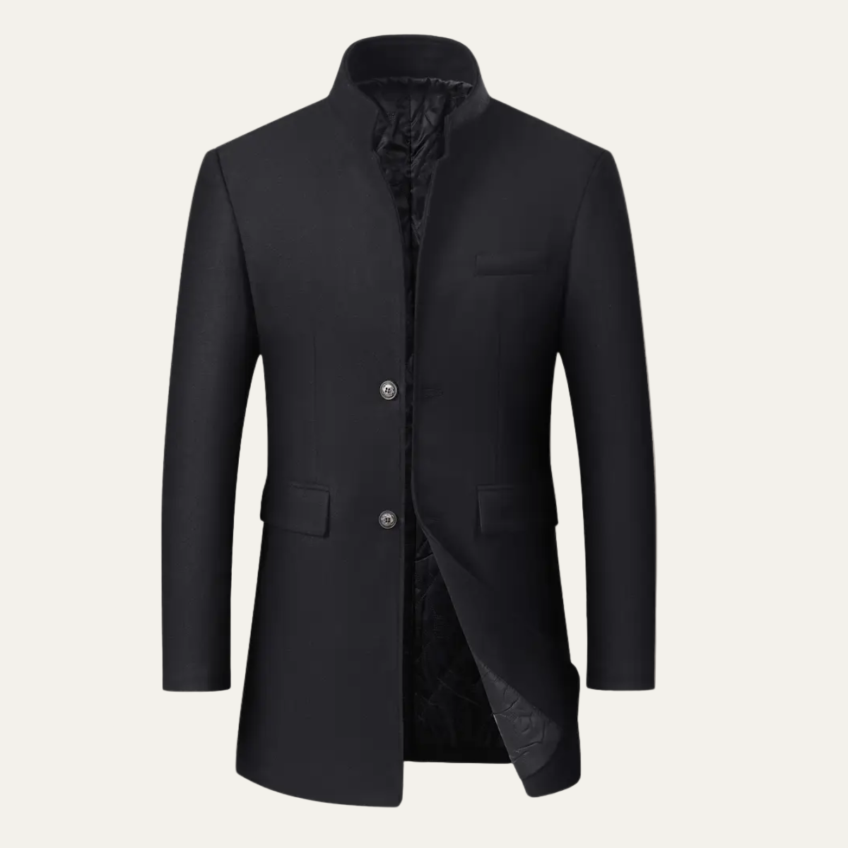 Men’s Long Winter Coat – Slim Fit Button-Up Jacket with Stand Collar 0