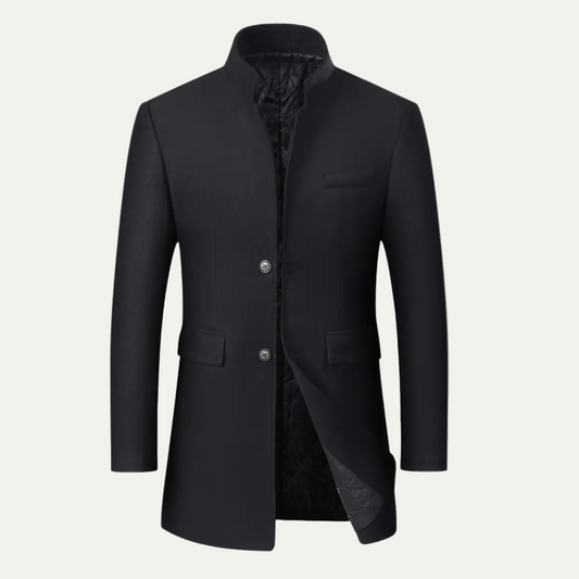 Men’s Long Winter Coat – Slim Fit Button-Up Jacket with Stand Collar 0