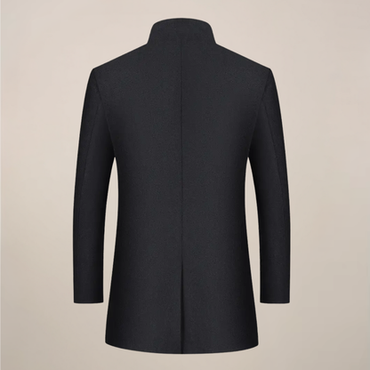 Men’s Long Winter Coat – Slim Fit Button-Up Jacket with Stand Collar 1