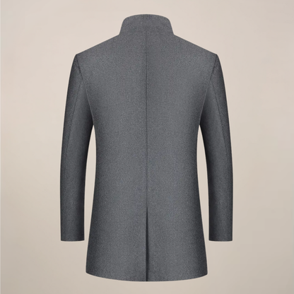 Men’s Long Winter Coat – Slim Fit Button-Up Jacket with Stand Collar 5